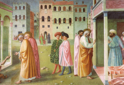 Cappella_brancacci,_Guarigione_dello_storpio_e_resurrezione_di_Tabita_(restaurato),_Masolino