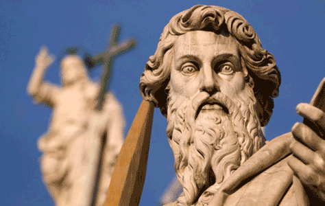 Particolare della statua di san Paolo in piazza San Pietro