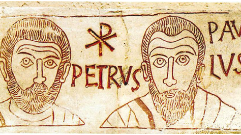 Gli apostoli Pietro e Paolo. Catacombe di Sant’Ippolito (Roma). IV secolo.